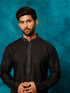Vastramay Men's Black And White Cotton Blend Kurta Pyjama Set